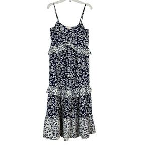 Haley & Co Navy White Floral Tiered Ruffle Dress S